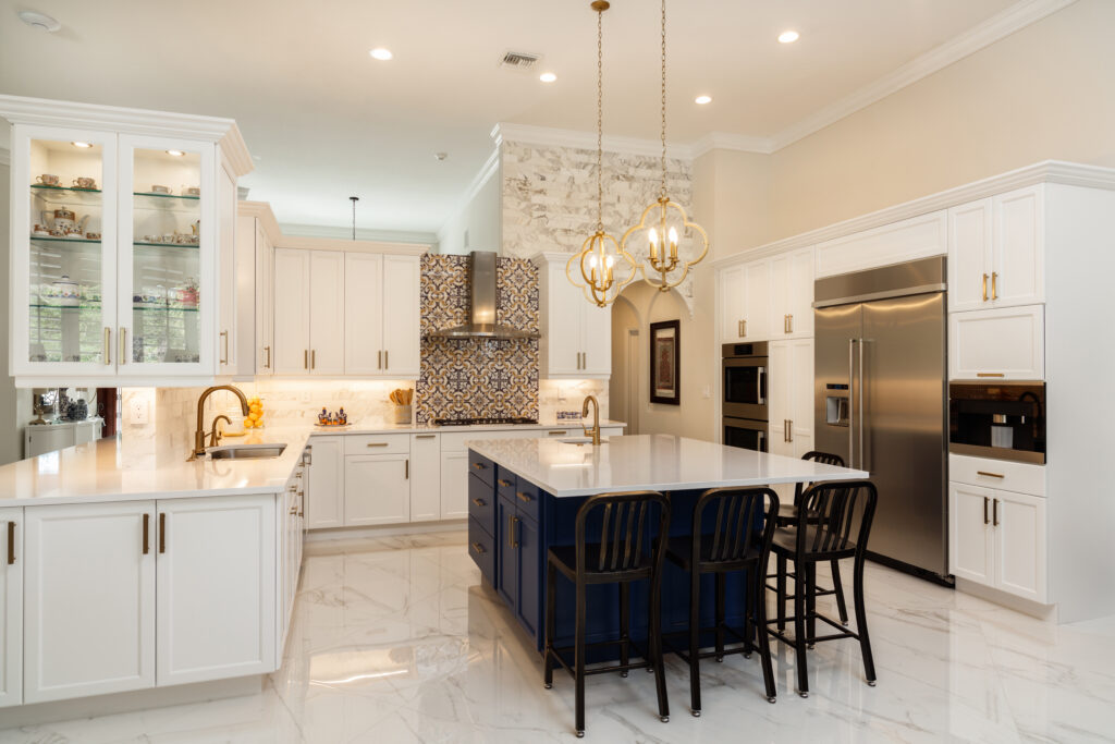 Custom stone fireplace feature
